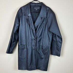Savannah Black Leather Midi Jacket; Size Large
